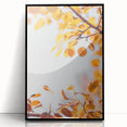 Large abstract wall art depicting autumnal trees in muted orange and brown tones, framed in black acrylic.