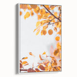 Vintage poster art of autumn trees on framed canvas with vibrant red and orange leaves, ideal for living room decor.