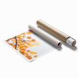 Extra large rolled print of a fall-themed floral art in muted orange and brown tones, suitable for classy bathroom wall art.