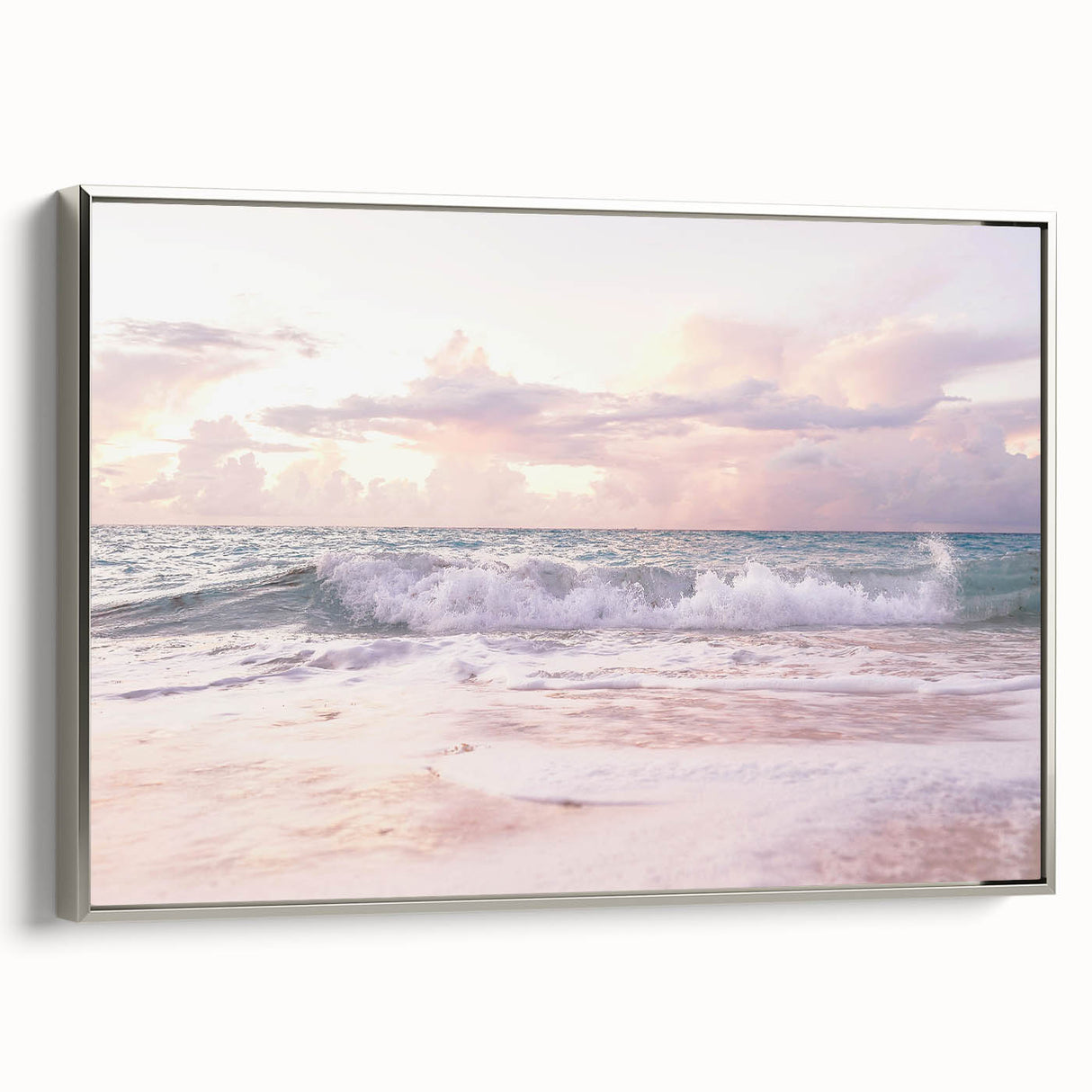 Framed canvas depicting a vibrant summer landscape with lush greenery and blue skies, ideal for living room decor.