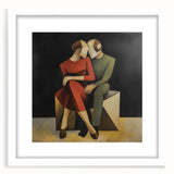 Abstract figurative frame with a white mat, showcasing a modern art piece that highlights vibrant colors and dynamic shapes, perfect for contemporary decor.