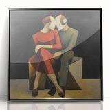 Abstract figurative framed acrylic artwork in black, showcasing bold shapes and fluid lines, perfect for modern home decor that adds a contemporary touch.