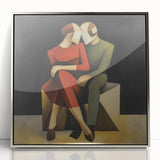 Framed abstract figurative art piece with silver accents, showcasing a modern design that enhances contemporary decor. Ideal for living spaces.