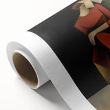 Abstract figurative rolled canvas art showcasing vibrant colors and dynamic shapes, ideal for modern decor, presented in a durable cardboard tube for safe shipping.