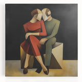 Abstract figurative stretched canvas artwork showcasing vibrant colors and dynamic shapes, perfect for modern home decor, elevating artistic ambiance in living spaces.