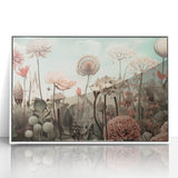 Framed wall art showcasing an abstract floral design with vibrant colors set against a white background, perfect for modern home decor.