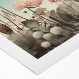 Colorful abstract floral wall art on rolled canvas, featuring intricate patterns in vibrant hues of blue, pink, and yellow, ideal for modern decor.