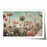 Abstract floral wall art print showcasing vibrant colors and intricate patterns, rolled for easy shipping and display. Ideal for enhancing modern decor.