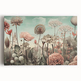 Abstract floral wall art on stretched canvas showcasing vibrant colors and intricate patterns, ideal for modern home decor, enhancing any living space with elegance.