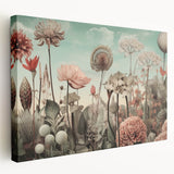 Abstract floral wall art on stretched canvas displaying vibrant colors and intricate patterns, ideal for home decor or artistic enhancement. This side view highlights the canvas's depth and texture, perfect for modern living spaces.