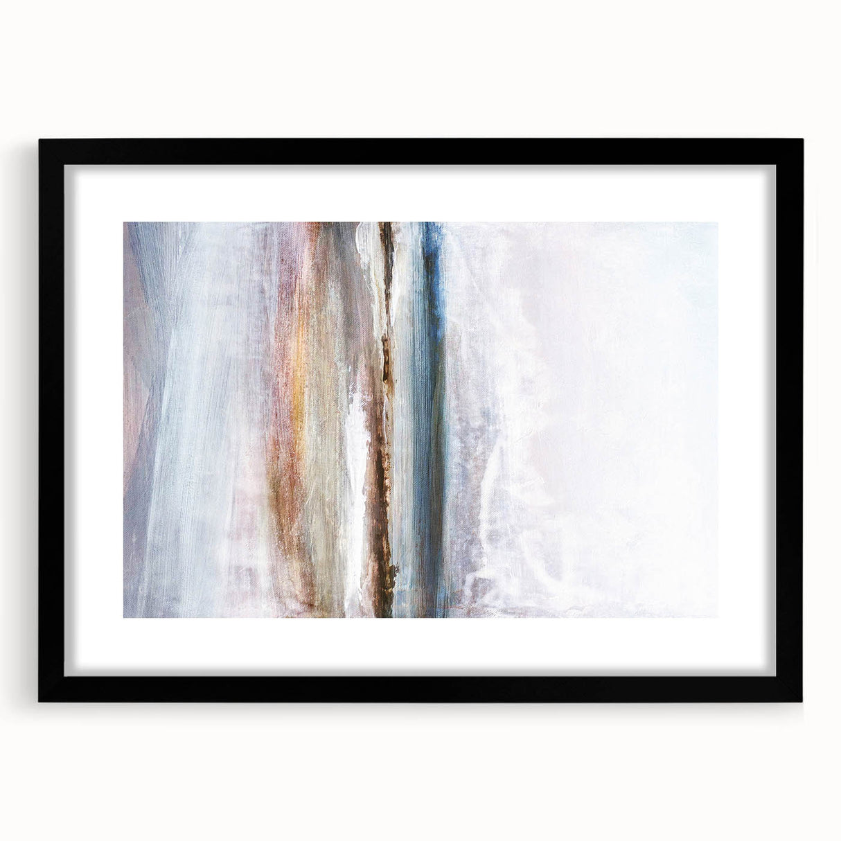 Abstract landscape wall art framed with a black mat, showcasing vibrant colors and intricate textures, perfect for modern home decor. Ideal for enhancing any living space.