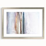 Abstract landscape wall art framed in silver with a white mat, showcasing vibrant colors and dynamic shapes, perfect for enhancing modern decor.
