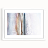 Abstract landscape wall art framed in a sleek white mat, showcasing vibrant colors and fluid shapes, perfect for modern home decor. Ideal for adding a contemporary touch to living spaces.