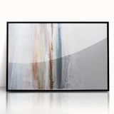 Framed acrylic wall art featuring an abstract landscape design with vibrant colors and geometric shapes, showcased against a sleek black frame, ideal for modern decor.