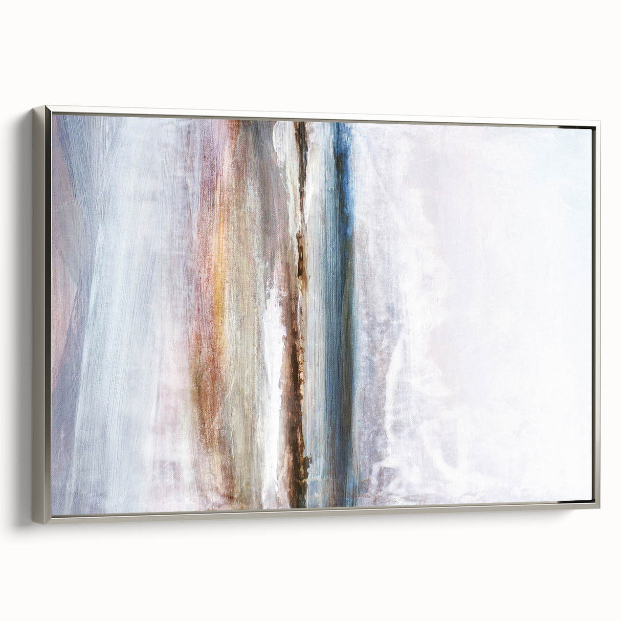 Framed abstract landscape wall art in silver, showcasing vibrant colors and dynamic patterns, perfect for modern home decor and enhancing interior aesthetics.