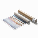 Abstract landscape wall art print showcasing vibrant colors and flowing shapes, rolled for easy shipping, perfect for modern home decor or artistic displays.