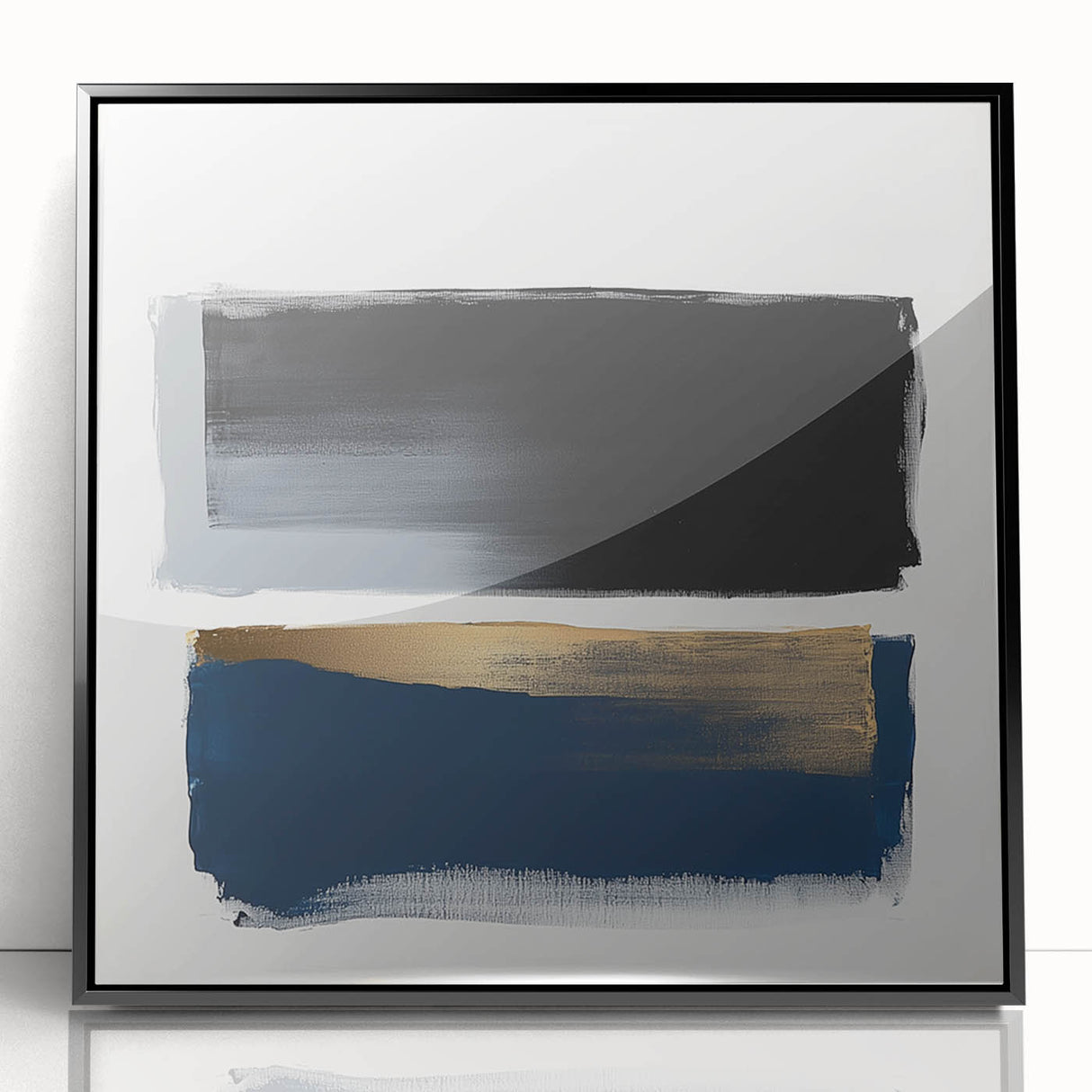 Abstract Art Prints – Bold Black and Navy with Metallic Gold Accents