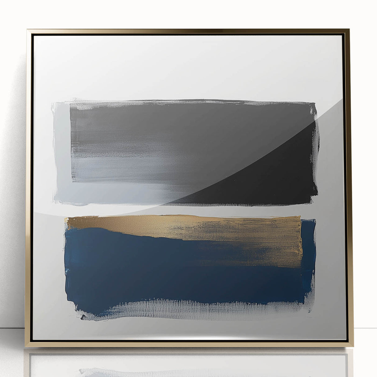 Abstract Art Prints – Bold Black and Navy with Metallic Gold Accents
