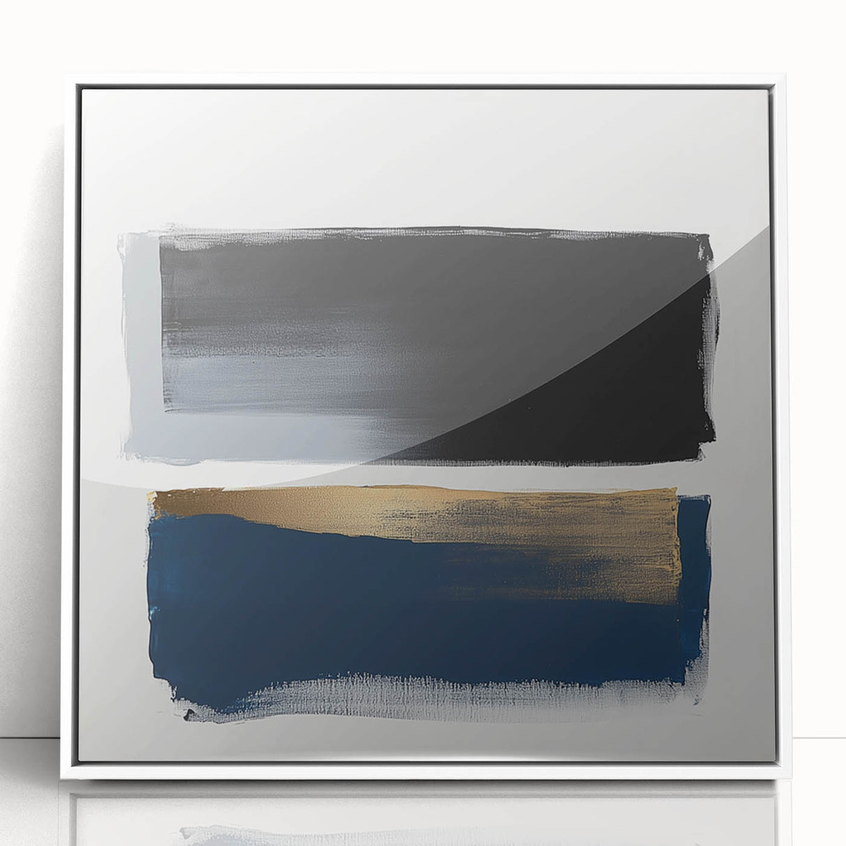 Abstract Art Prints – Bold Black and Navy with Metallic Gold Accents