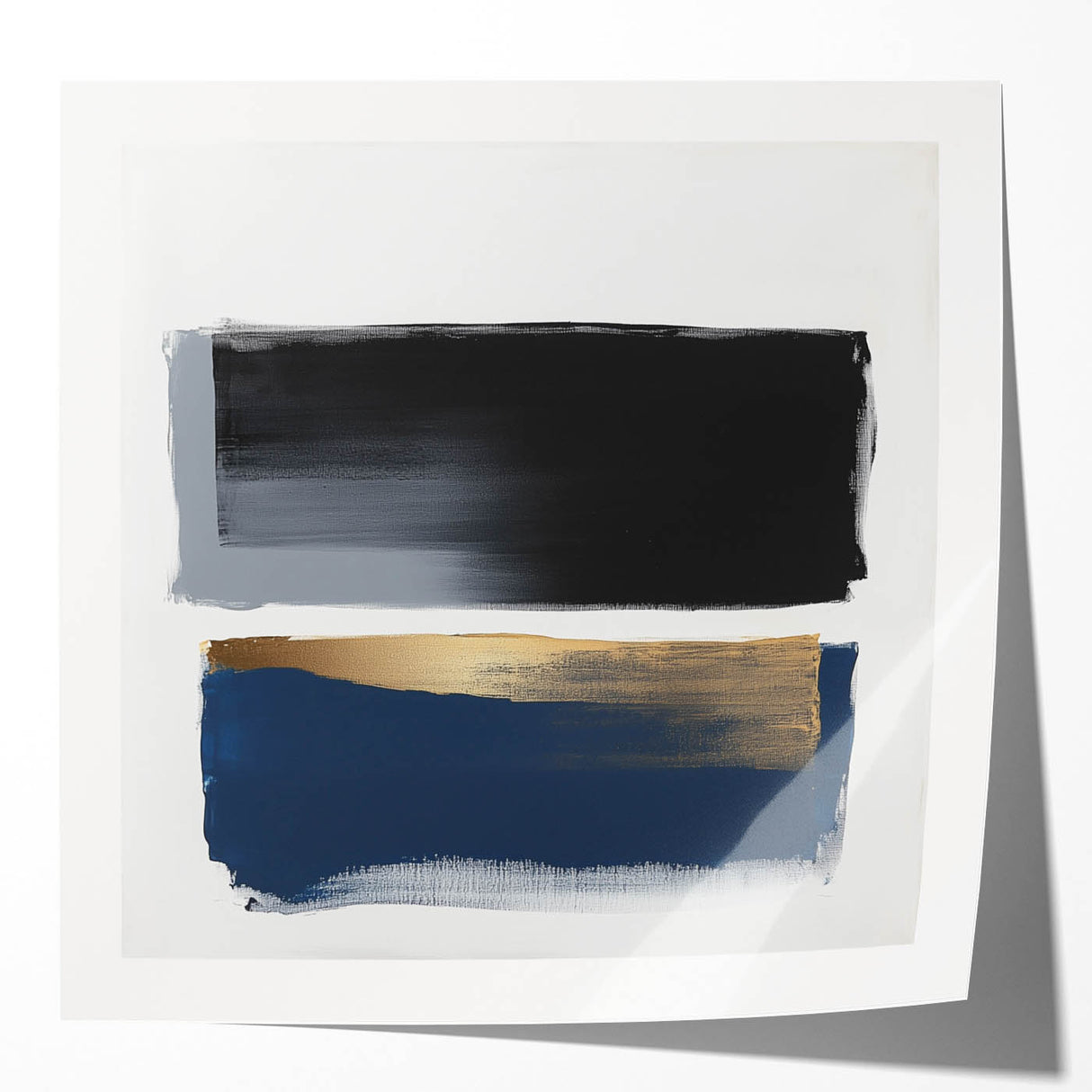 Abstract Art Prints – Bold Black and Navy with Metallic Gold Accents