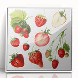 Acrylic print of modern art wall decor featuring colorful fruit designs, framed in white, ideal for nursery wall decor.