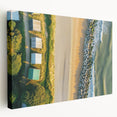 Stretched canvas art showcasing a vibrant beach landscape with vivid colors and serene waves, perfect for coastal-themed home decor or relaxation spaces.