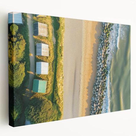 Stretched canvas art showcasing a vibrant beach landscape with vivid colors and serene waves, perfect for coastal-themed home decor or relaxation spaces.