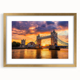 Elegant gold landscape bridge frame with a white mat, showcasing a scenic view, perfect for home decor or gallery display. Ideal for art enthusiasts and collectors.