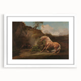 Realistic Horse and Lion Painting - George Stubbs Realism Art Canvas Print