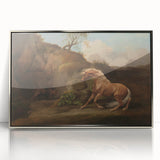 Realistic Horse and Lion Painting - George Stubbs Realism Art Canvas Print