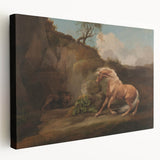 Realistic Horse and Lion Painting - George Stubbs Realism Art Canvas Print