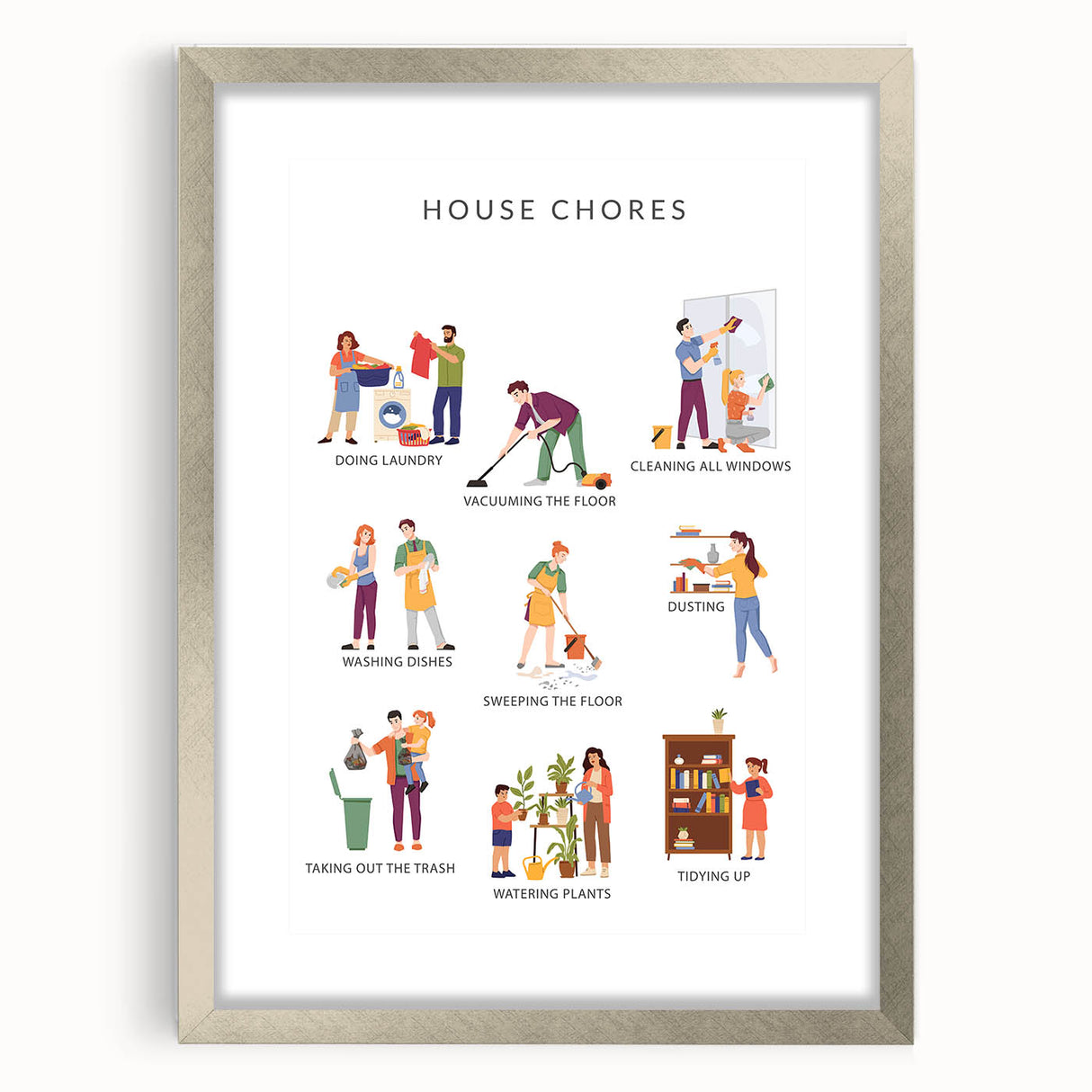 House Chores Educational Wall Art - Kids' Learning Poster