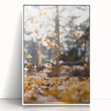 Art deco poster featuring an autumnal tree in orange and yellow hues on white acrylic, ideal for modern nursery wall decor.