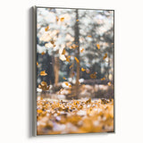 Framed canvas landscape art painting depicting a fall scene with colorful foliage, ideal for living room decor.
