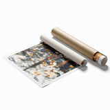 Extra large rolled print of autumnal floral art in warm orange and red tones.