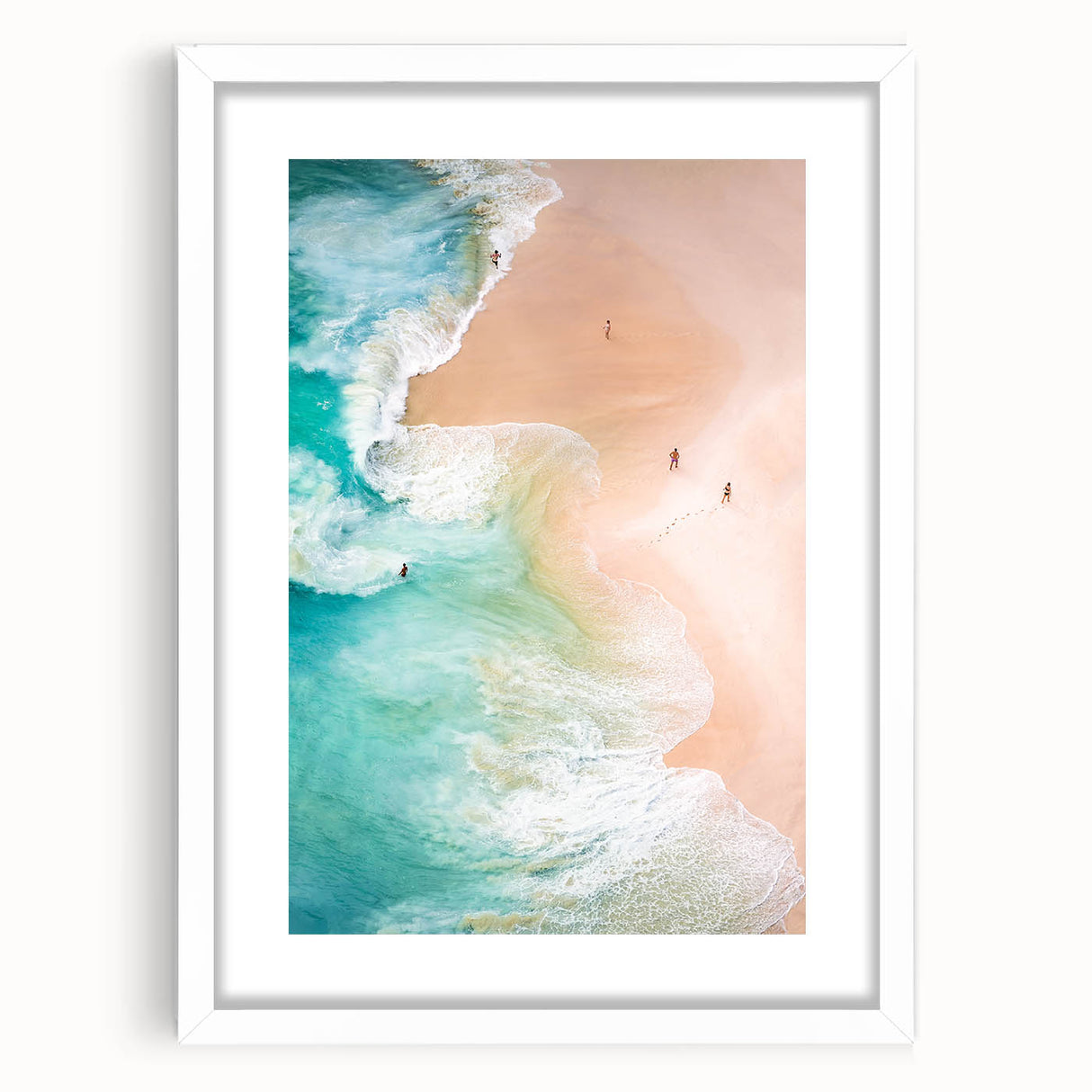 Abstract art print featuring vibrant summer hues on a framed white mat, ideal for dining room or bedroom decor.