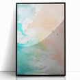 Large abstract wall art featuring swirling blue and green patterns on a black acrylic framed canvas.