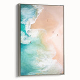 Framed canvas depicting a summer landscape with vibrant green and blue tones, ideal for living room decor.