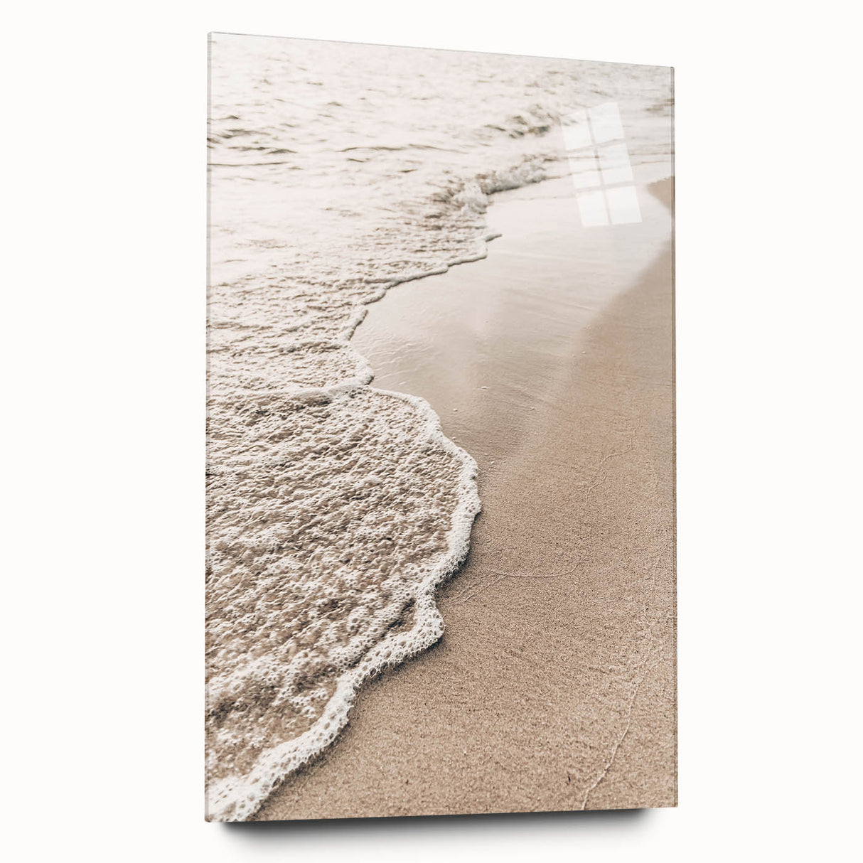 Large abstract wall art on acrylic glass featuring swirling blue and white patterns.