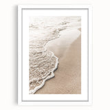 Abstract art print featuring swirling blue and white patterns on a framed canvas, suitable for bedroom or dining room decor.