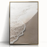 Large art print of a mid-century modernist abstract design in gold and white tones on acrylic.