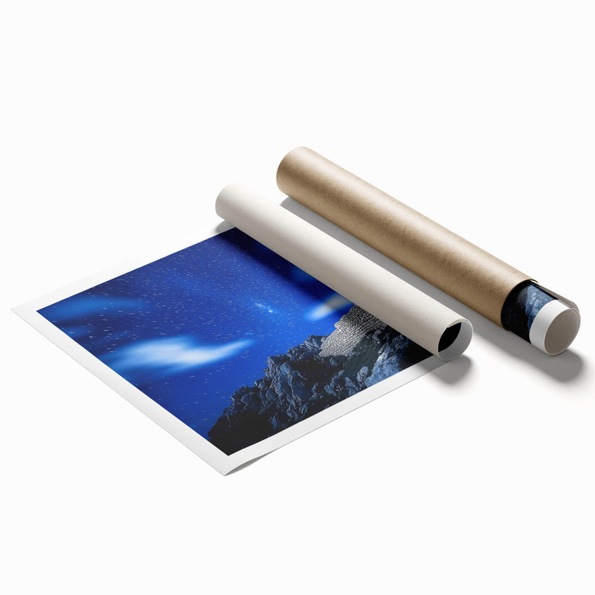 Vibrant rolled canvas print showcasing a breathtaking landscape of colorful cliffs, designed for home decor enthusiasts, packaged securely in a protective tube.