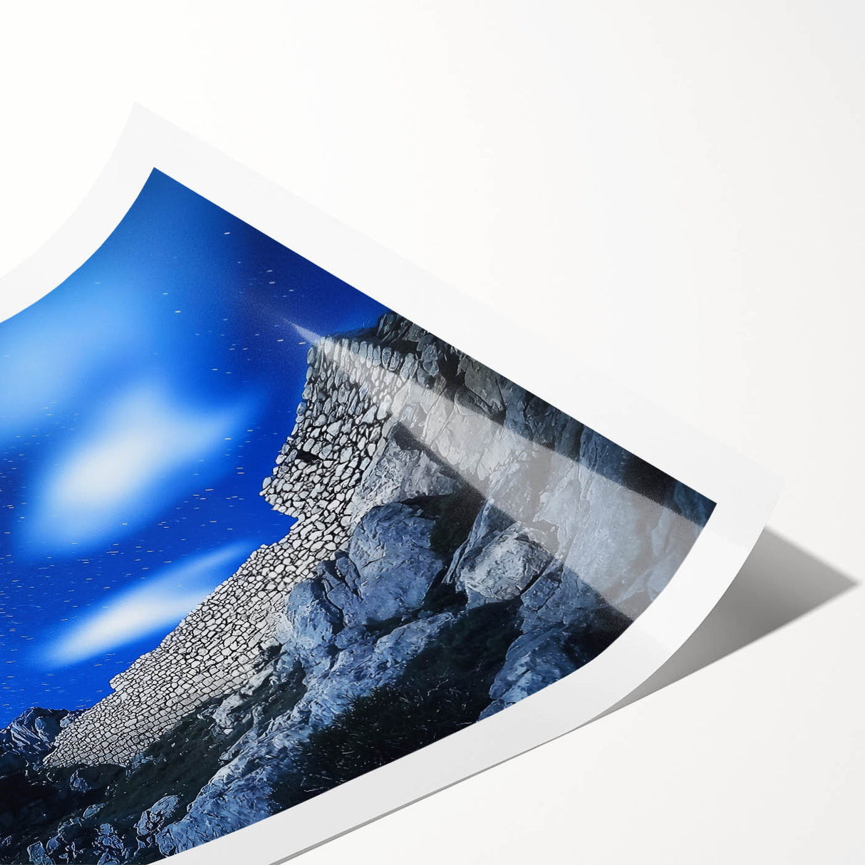 Stunning landscape print showcasing majestic cliffs and vibrant colors, rolled in a protective tube for easy transport, perfect for home decor enthusiasts.
