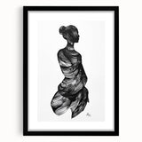 Abstract figurative black picture frame showcasing a modern design with a mat, ideal for displaying artwork or photographs, emphasizing its sleek front view and stylish aesthetic.