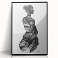 Framed abstract figurative artwork in black acrylic, showcasing modern design elements and a sleek front view, perfect for contemporary home decor.
