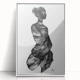 Abstract figurative artwork in a sleek white frame, showcasing vibrant colors and dynamic shapes, perfect for modern home decor or gallery display.