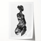 Abstract figurative rolled print showcasing vibrant colors and dynamic shapes, elegantly packaged in a durable cardboard tube, perfect for home decor.