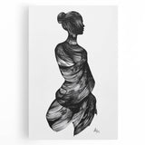 Abstract figurative stretched canvas artwork showcasing vibrant colors and dynamic shapes, perfect for modern home decor or art enthusiasts looking to enhance their space.