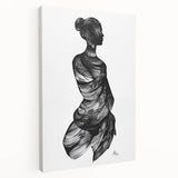 Abstract figurative stretched canvas artwork showcasing vibrant colors and dynamic shapes, viewed from the side, ideal for modern decor, adding artistic flair to any space.