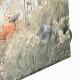 Close-up of vibrant abstract floral wall art design featuring bold colors and intricate details, displayed on sleek acrylic glass for a modern aesthetic.